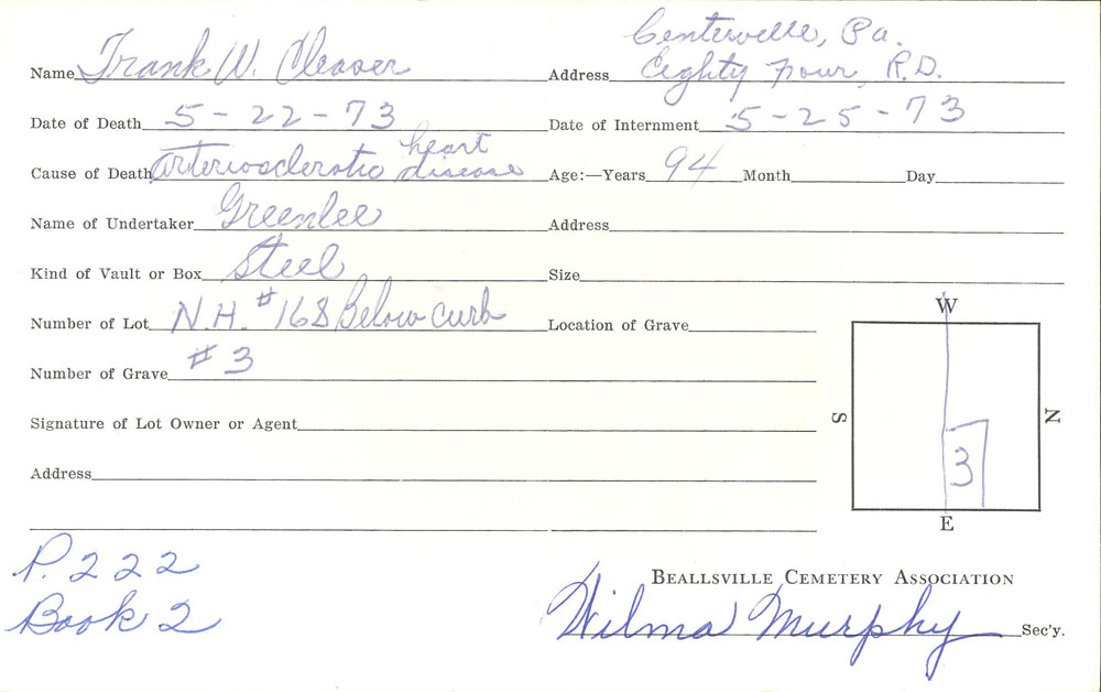 burial card